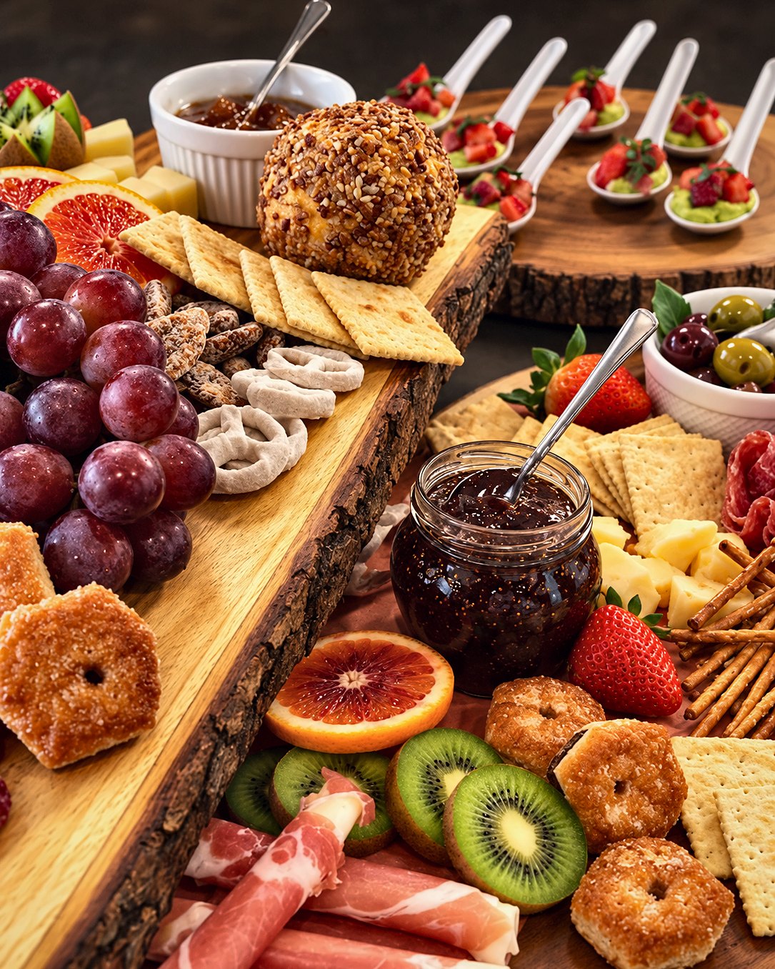 Grazing board of charcuterie, cheese and fruit built for a Houston event by Chef Fassi