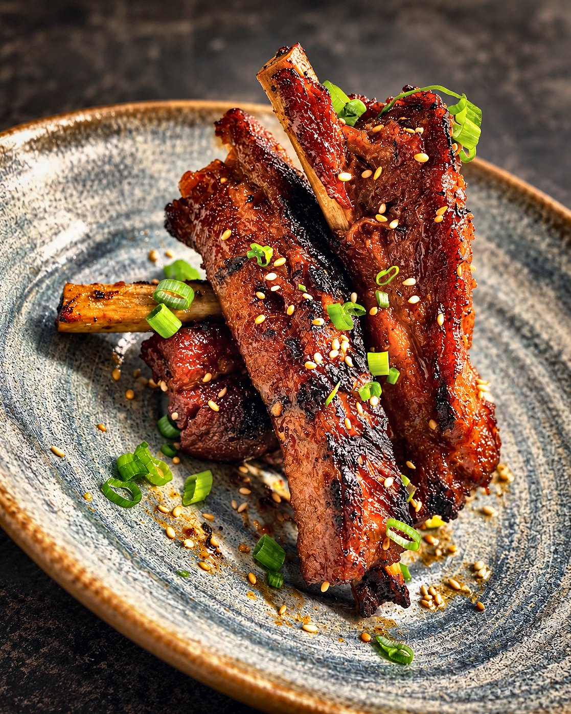 Lacquered short ribs with scallion and sesame by Chef Fassi in Houston