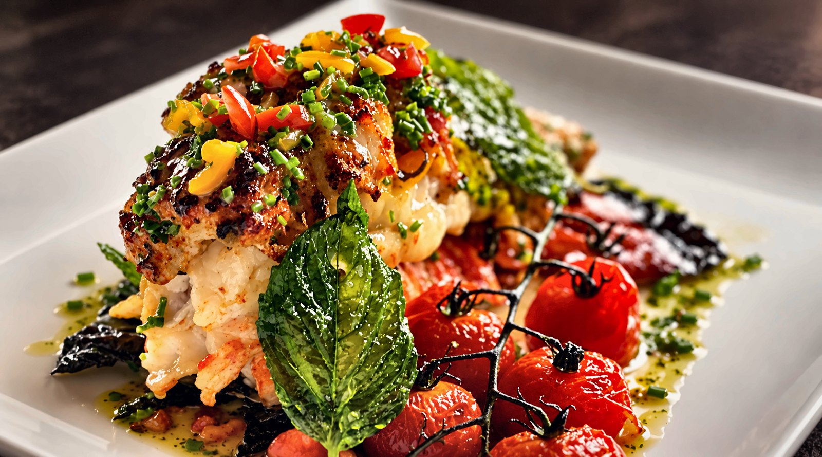 Butter-poached lobster course plated for a Houston wedding by Chef Fassi