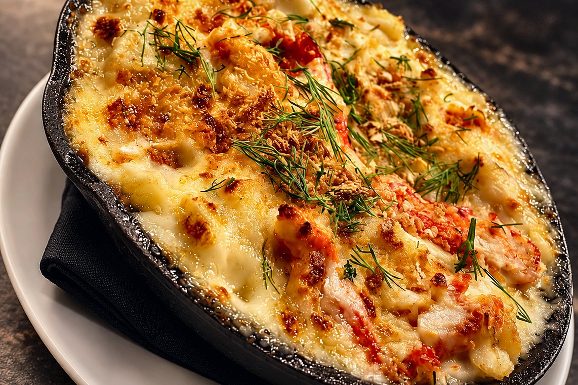 Baked seafood gratin from a West University dinner by Chef Fassi